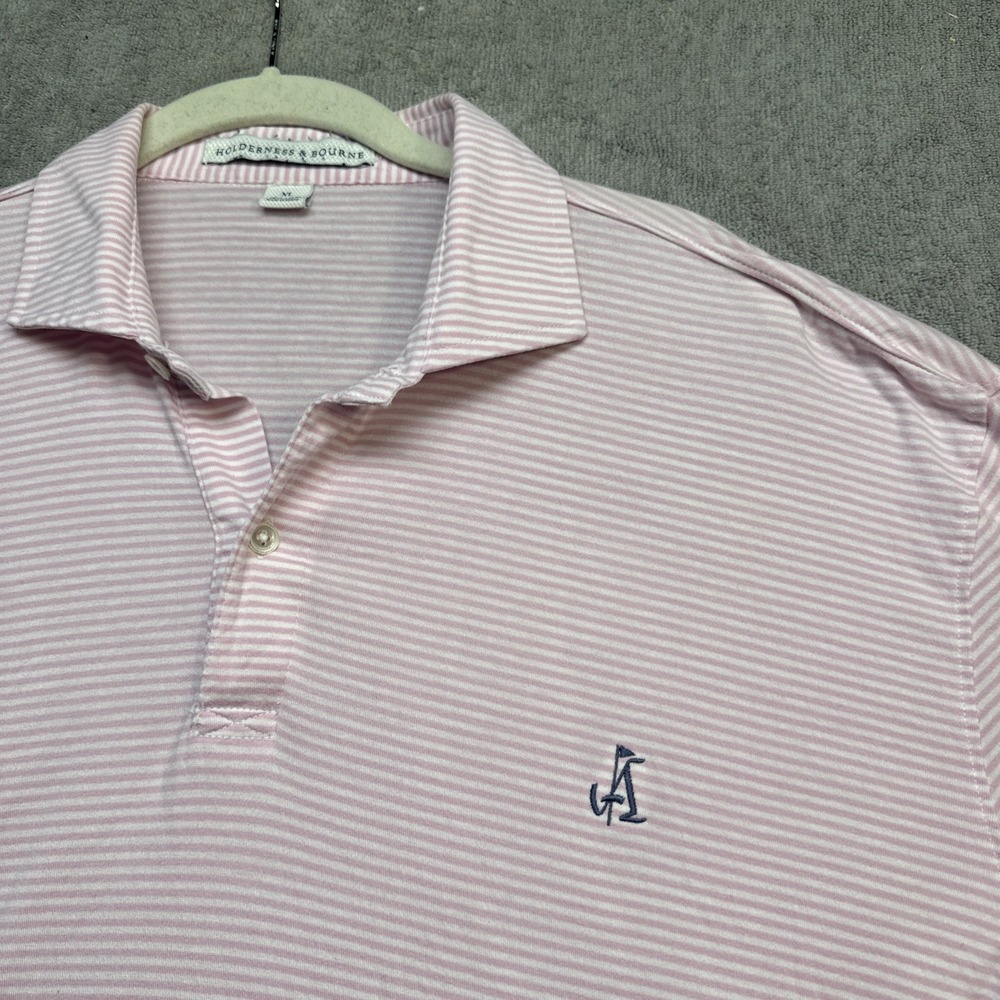 Holderness & Bourne Pink Striped Performance Polo Shirt‎ Men's XL Preppy Golf
